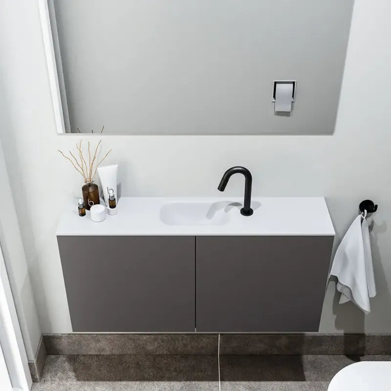Zaro Polly toiletmeubel 100cm donkergrijs met witte wastafel met kraangat Actieprijs