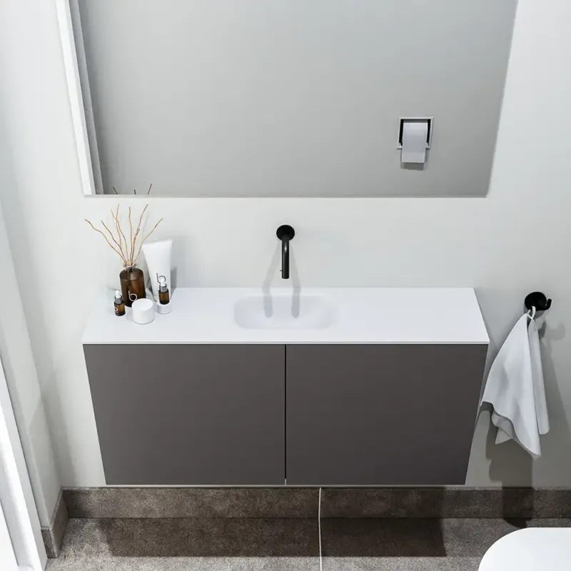 Zaro Polly toiletmeubel 100cm donkergrijs met witte wastafel zonder kraangat Lage Prijs