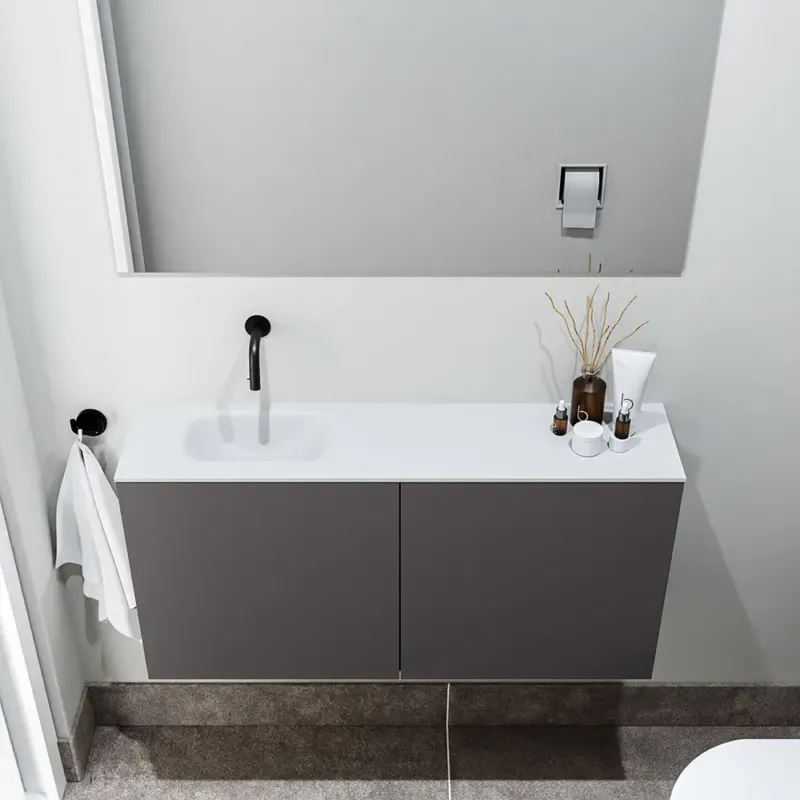 Zaro Polly toiletmeubel 100cm donkergrijs met witte wastafel zonder kraangat links Beste Prijs