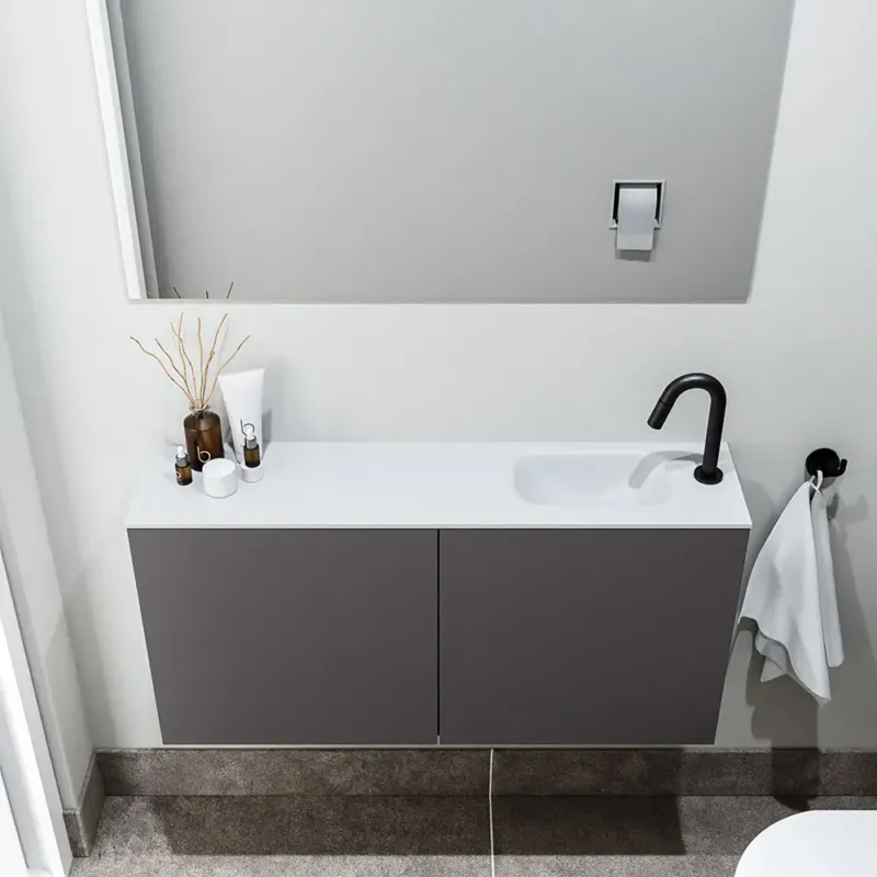 Zaro Polly toiletmeubel 100cm donkergrijs met witte wastafel met kraangat rechts Alleen Vandaag