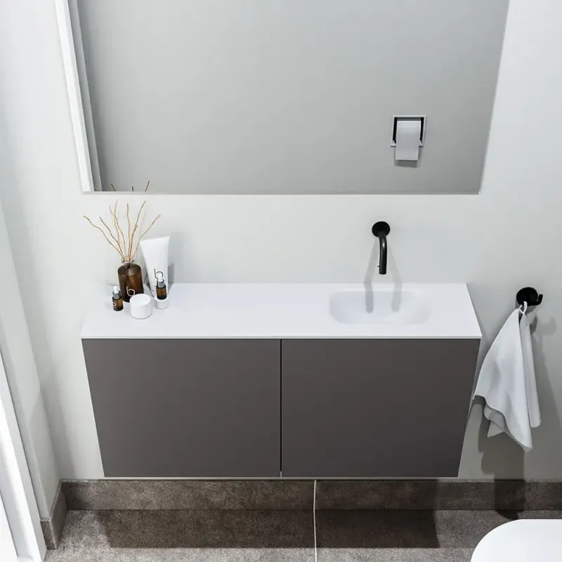 Zaro Polly toiletmeubel 100cm donkergrijs met witte wastafel zonder kraangat rechts Shop Nu