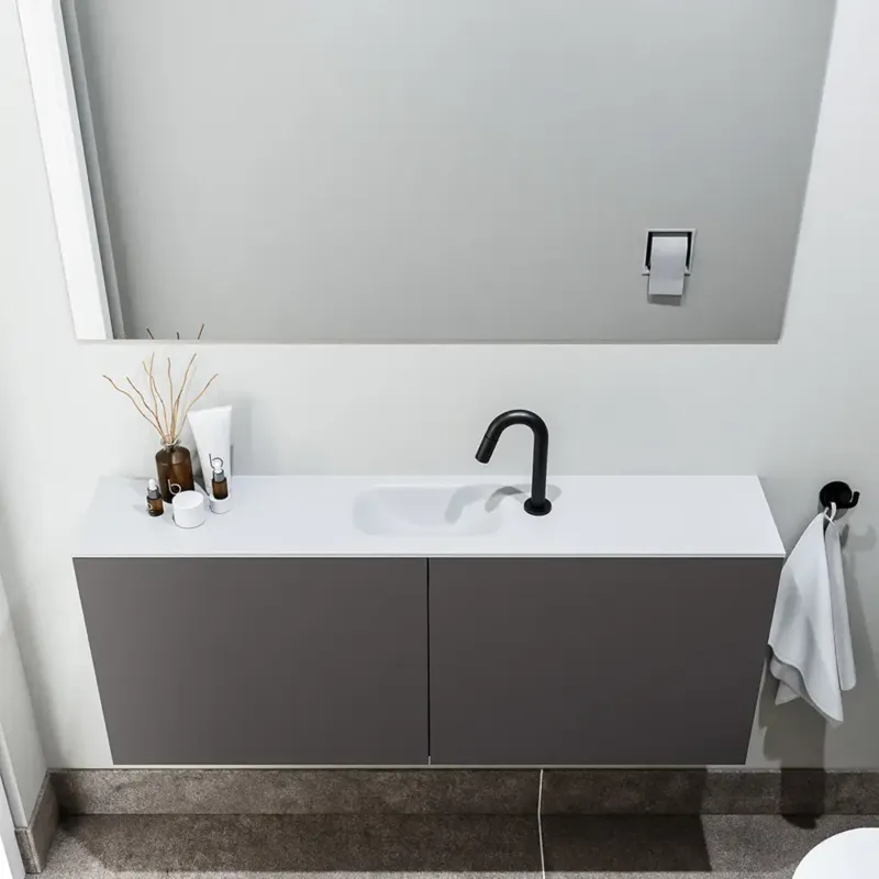 Betrouwbaar Zaro Polly toiletmeubel 120cm donkergrijs met witte wastafel met kraangat