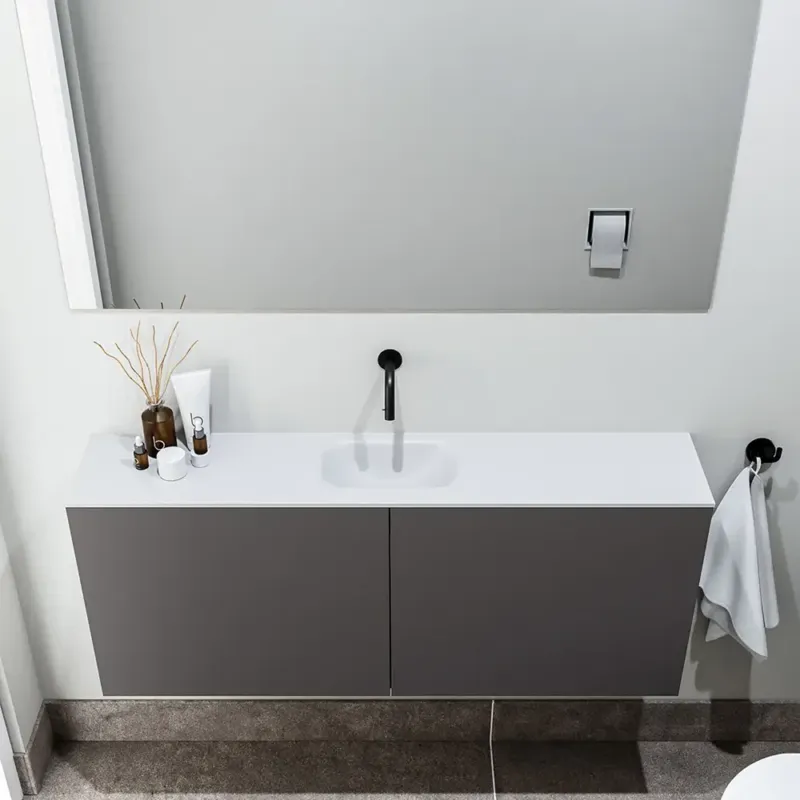 Zaro Polly toiletmeubel 120cm donkergrijs met witte wastafel zonder kraangat Must-Have