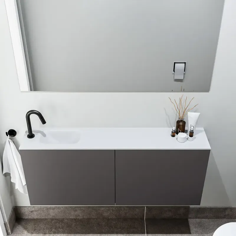 Direct Verzonden Zaro Polly toiletmeubel 120cm donkergrijs met witte wastafel met kraangat links