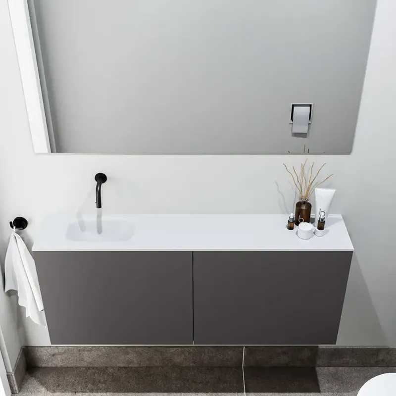 Zaro Polly toiletmeubel 120cm donkergrijs met witte wastafel zonder kraangat links Koop Vandaag