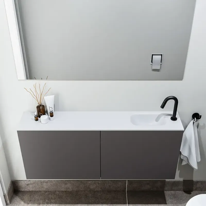 Zaro Polly toiletmeubel 120cm donkergrijs met witte wastafel met kraangat rechts Merkproduct