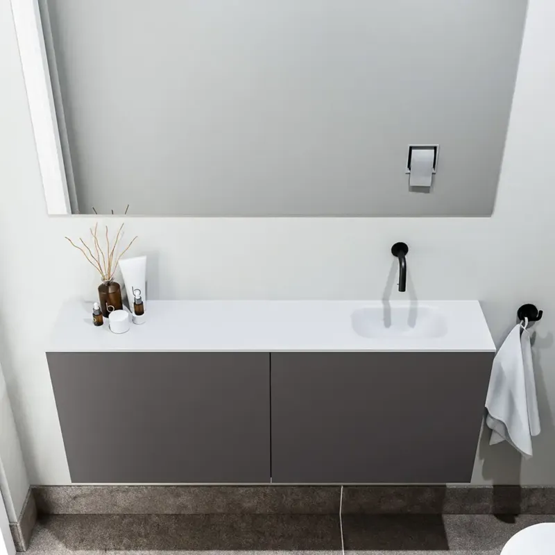 Zaro Polly toiletmeubel 120cm donkergrijs met witte wastafel zonder kraangat rechts Lage Prijs