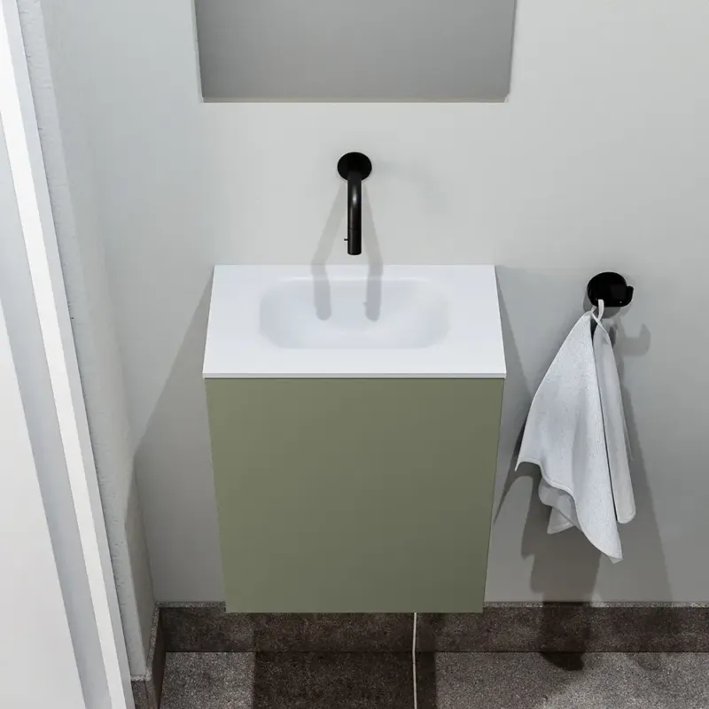 Hoge Kwaliteit Zaro Polly toiletmeubel 40cm army met witte wastafel zonder kraangat