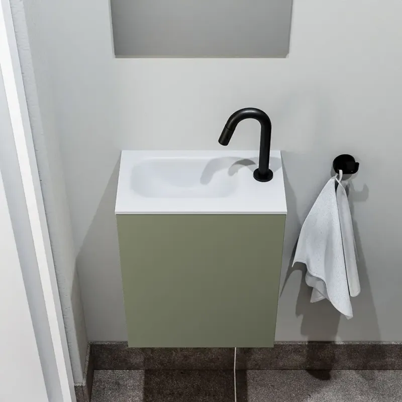 Merkproduct Zaro Polly toiletmeubel 40cm army met witte wastafel met kraangat rechts