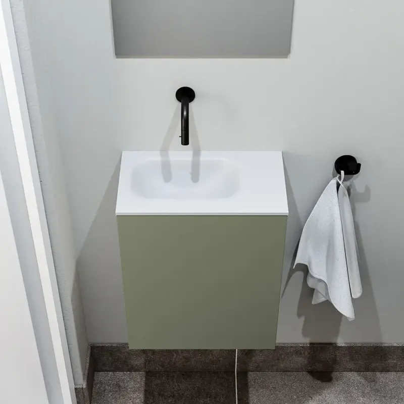 Zaro Polly toiletmeubel 40cm army met witte wastafel zonder kraangat links Tijdelijk Beschikbaar