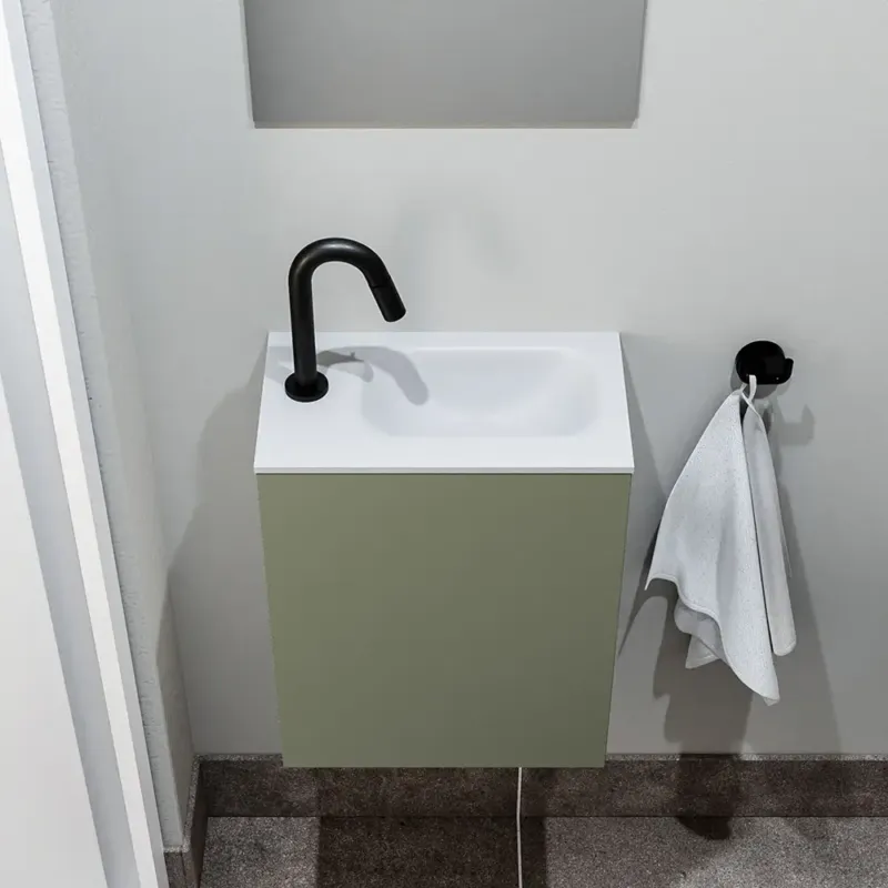 Zaro Polly toiletmeubel 40cm army met witte wastafel met kraangat links Premium