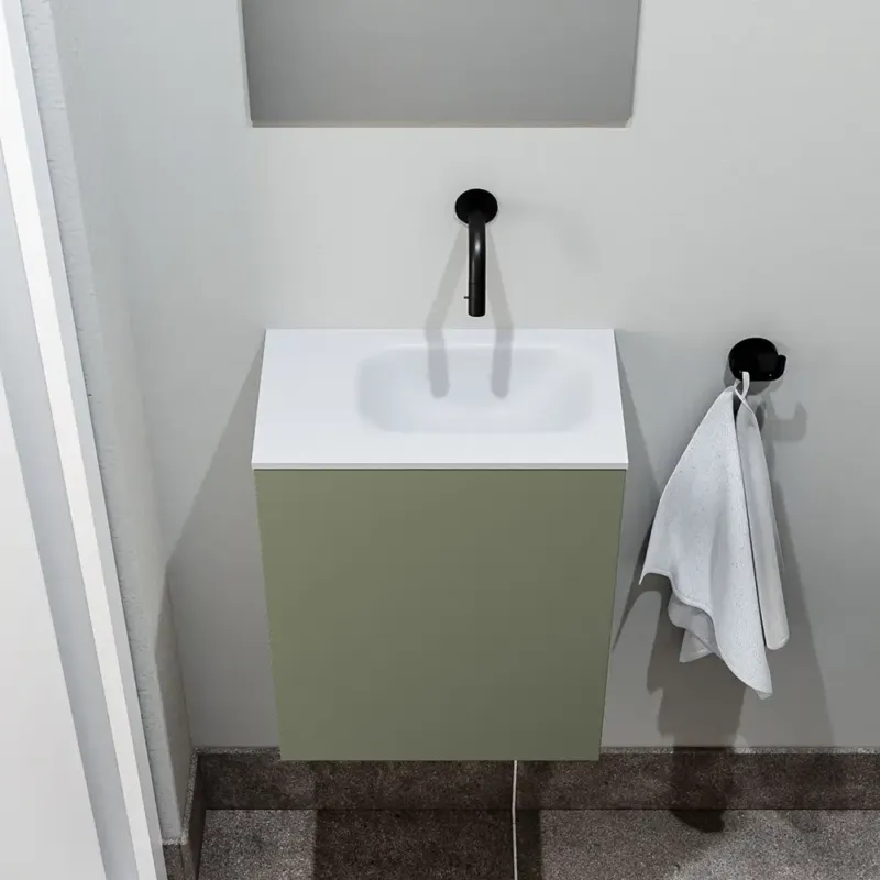 Superprijs Zaro Polly toiletmeubel 40cm army met witte wastafel zonder kraangat rechts