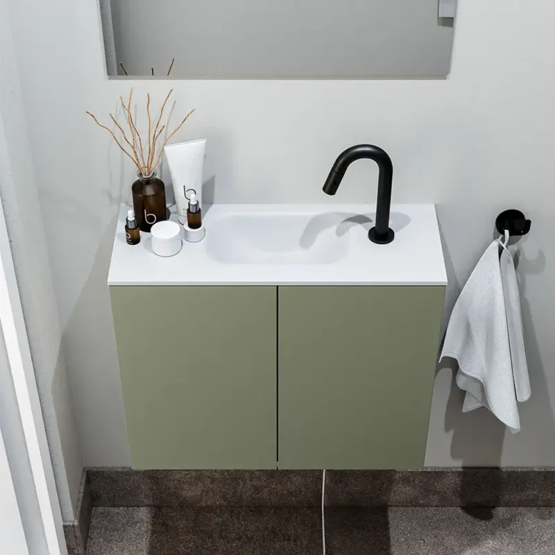 Zaro Polly toiletmeubel 60cm army met witte wastafel met kraangat Merkproduct
