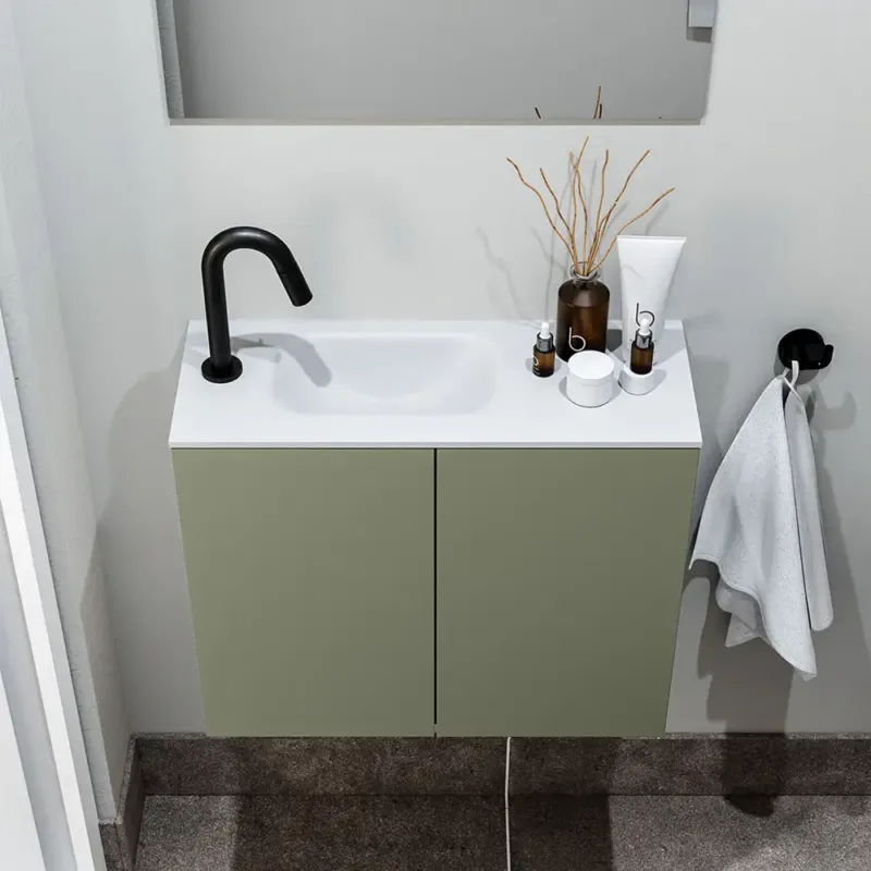 Zaro Polly toiletmeubel 60cm army met witte wastafel met kraangat links Koop Vandaag