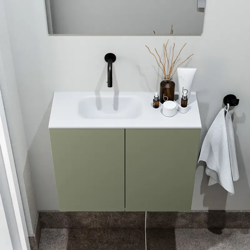 Zaro Polly toiletmeubel 60cm army met witte wastafel zonder kraangat links Koopje