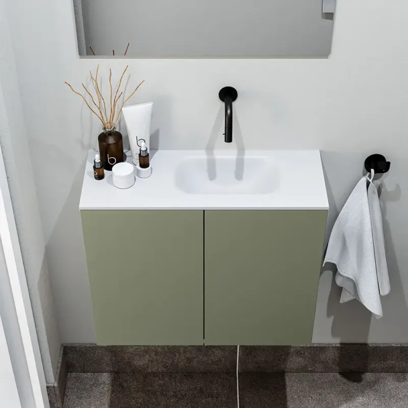 Zaro Polly toiletmeubel 60cm army met witte wastafel zonder kraangat rechts Koop Vandaag