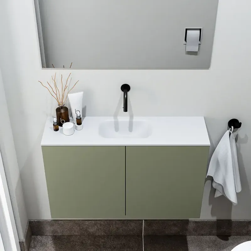 Zaro Polly toiletmeubel 80cm army met witte wastafel zonder kraangat Merkproduct