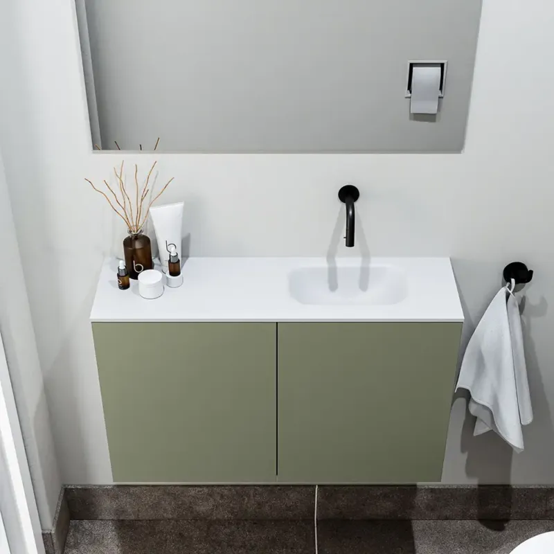 Nieuw Zaro Polly toiletmeubel 80cm army met witte wastafel zonder kraangat rechts