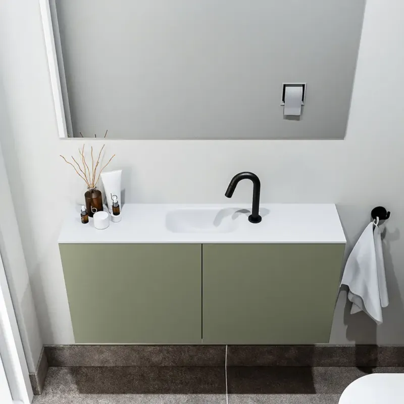Express Levering Zaro Polly toiletmeubel 100cm army met witte wastafel met kraangat