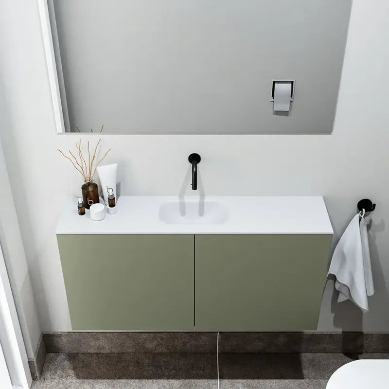Dagaanbieding Zaro Polly toiletmeubel 100cm army met witte wastafel zonder kraangat