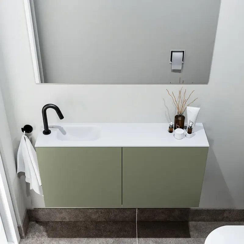 Bestseller Zaro Polly toiletmeubel 100cm army met witte wastafel met kraangat links
