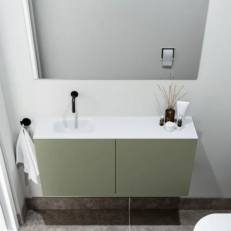 Zaro Polly toiletmeubel 100cm army met witte wastafel zonder kraangat links Shop Nu