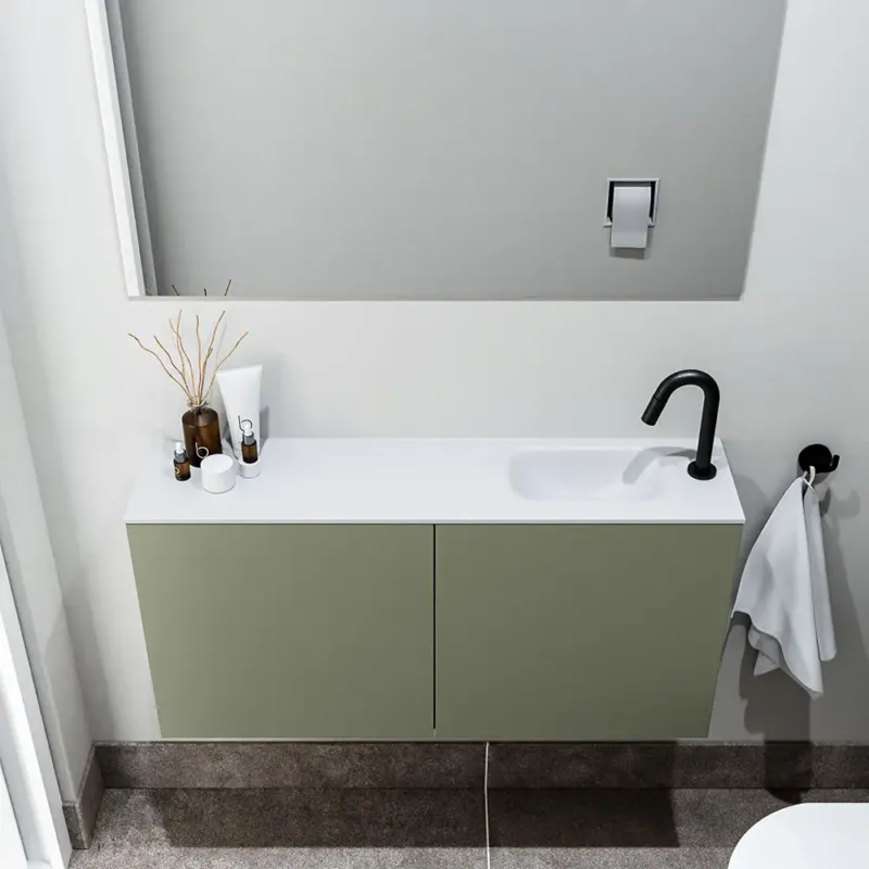 Must-Have Zaro Polly toiletmeubel 100cm army met witte wastafel met kraangat rechts
