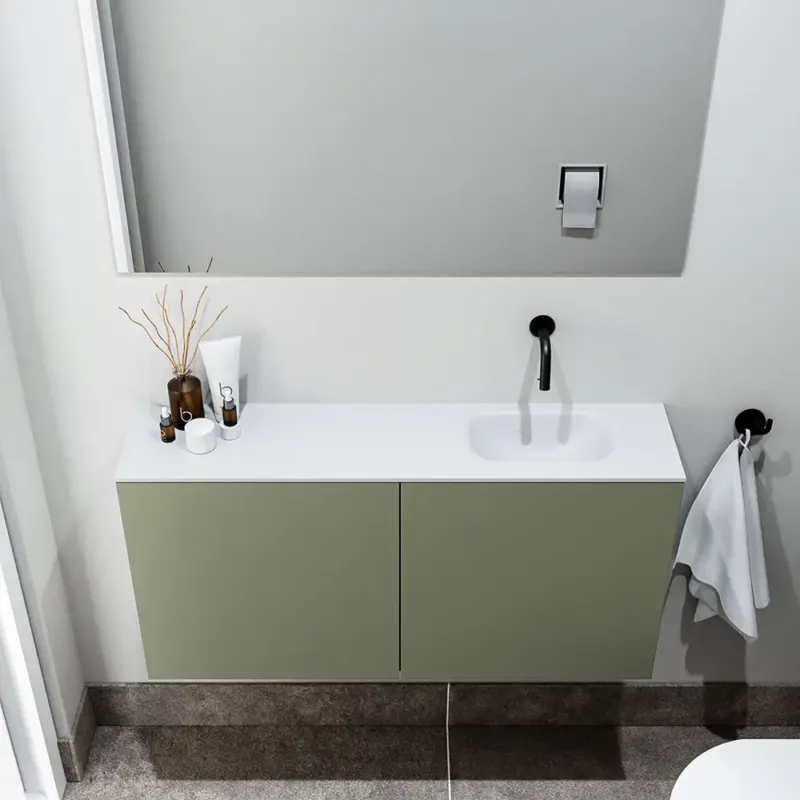 Zaro Polly toiletmeubel 100cm army met witte wastafel zonder kraangat rechts Beperkte Voorraad