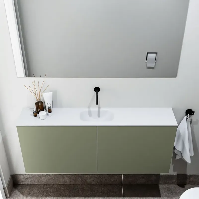 Zaro Polly toiletmeubel 120cm army met witte wastafel zonder kraangat Superprijs