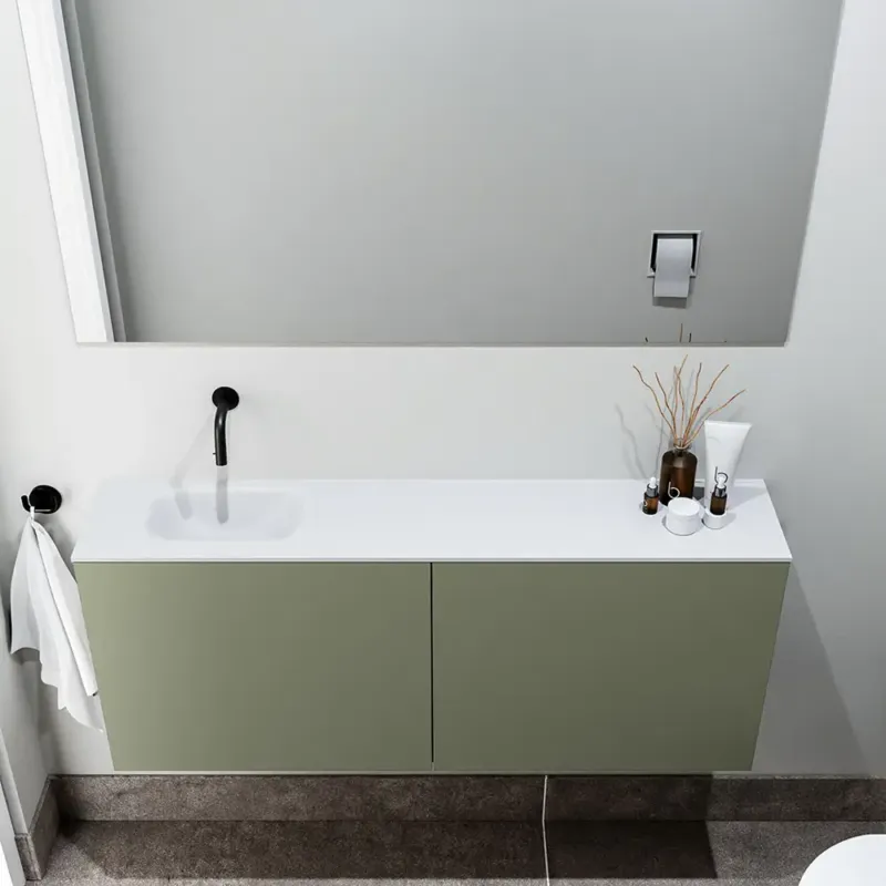 Dagaanbieding Zaro Polly toiletmeubel 120cm army met witte wastafel zonder kraangat links