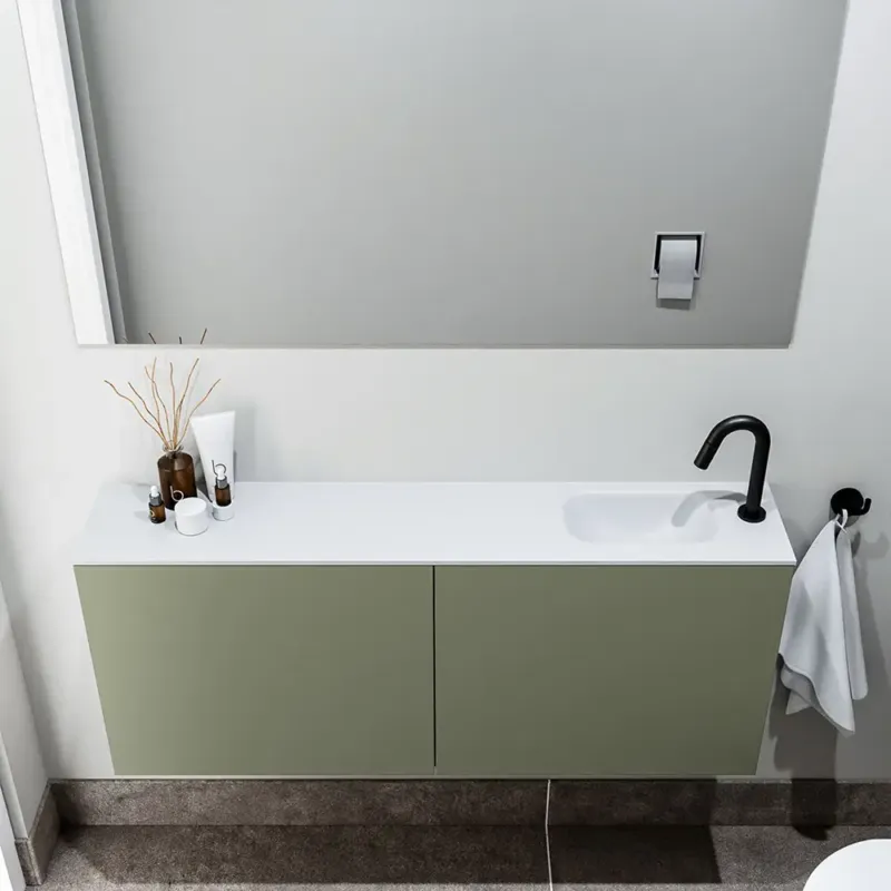 Laatste Kans Zaro Polly toiletmeubel 120cm army met witte wastafel met kraangat rechts