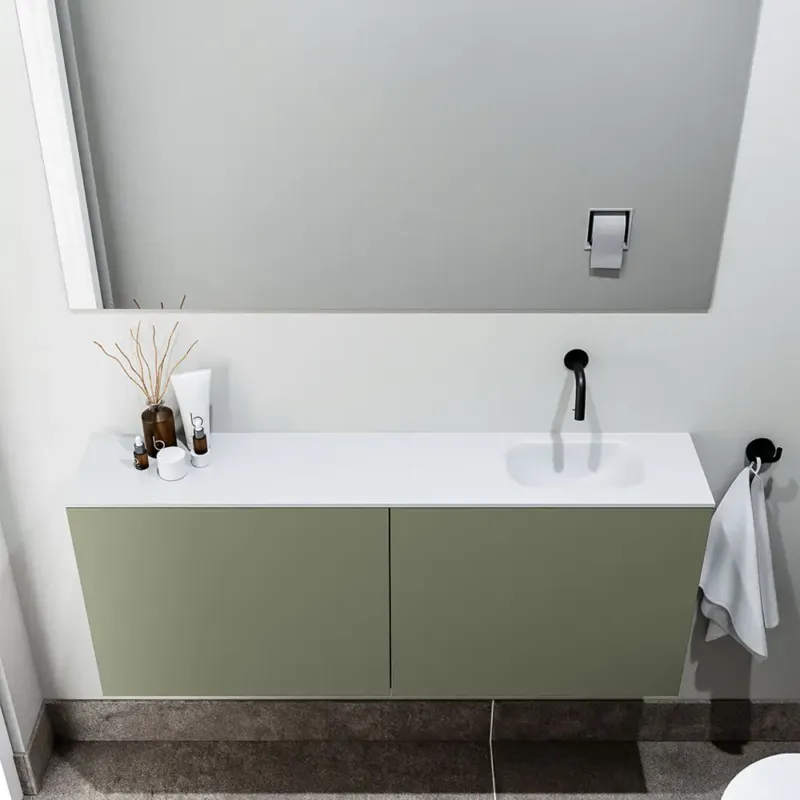 Superprijs Zaro Polly toiletmeubel 120cm army met witte wastafel zonder kraangat rechts