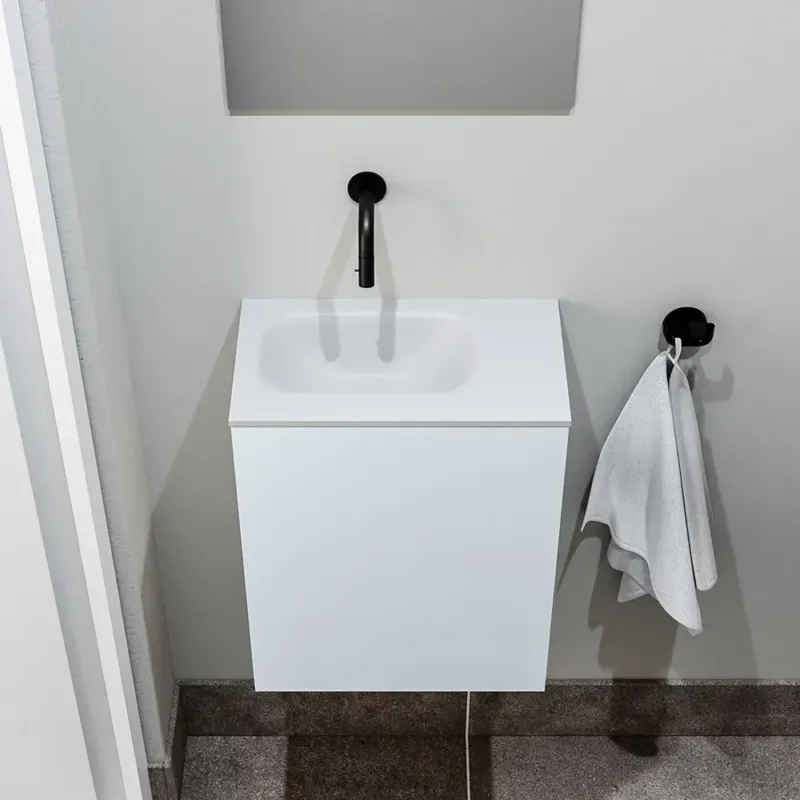 Zaro Polly toiletmeubel 40cm clay met witte wastafel zonder kraangat links Direct Beschikbaar