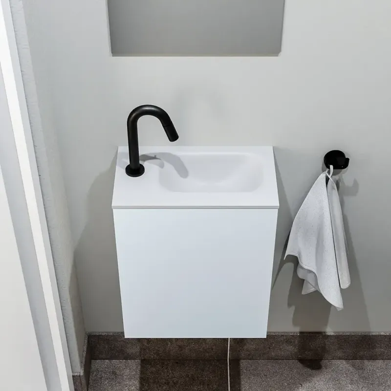 Fabrieksprijs Zaro Polly toiletmeubel 40cm clay met witte wastafel met kraangat links