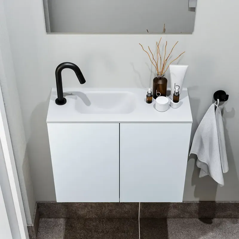 Zaro Polly toiletmeubel 60cm clay met witte wastafel met kraangat links Laatste Kans