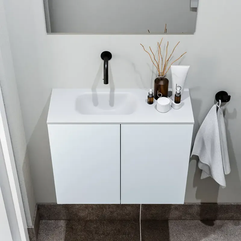Zaro Polly toiletmeubel 60cm clay met witte wastafel zonder kraangat links Nu Kopen