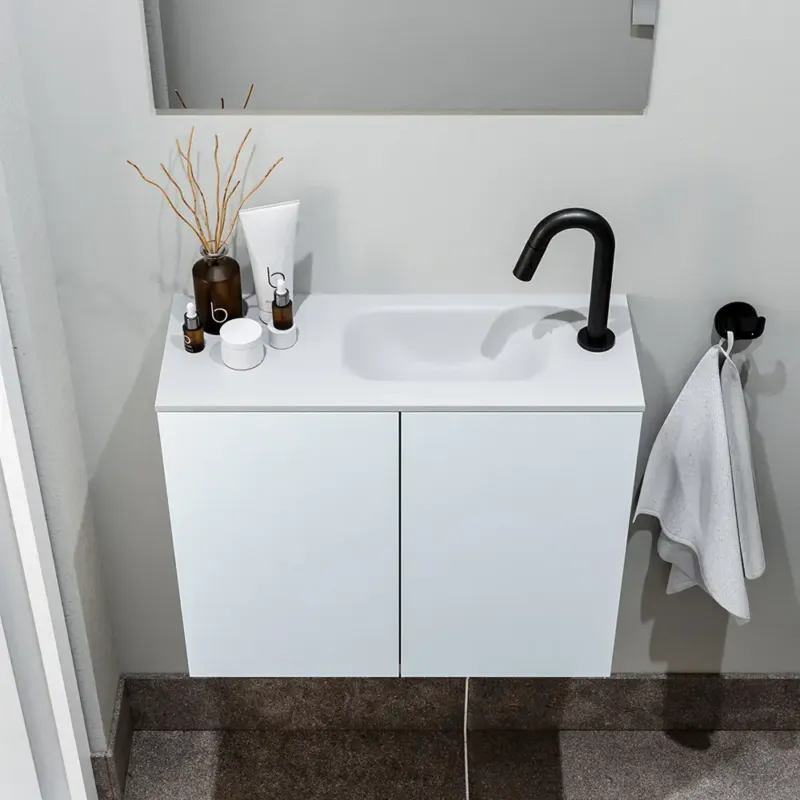 Favoriet Zaro Polly toiletmeubel 60cm clay met witte wastafel met kraangat rechts