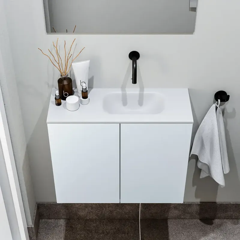 Zaro Polly toiletmeubel 60cm clay met witte wastafel zonder kraangat rechts Nu Kopen