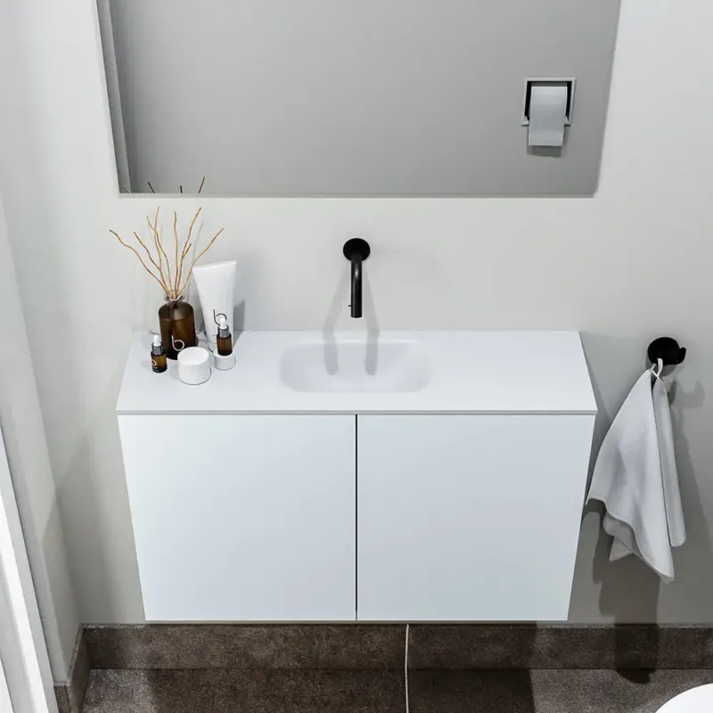 Actieprijs Zaro Polly toiletmeubel 80cm clay met witte wastafel zonder kraangat