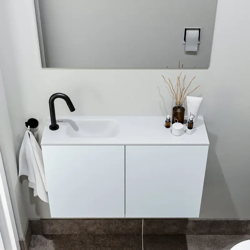 Express Levering Zaro Polly toiletmeubel 80cm clay met witte wastafel met kraangat links