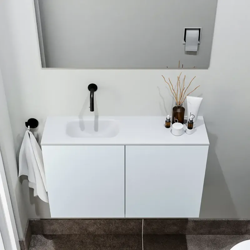Korting Zaro Polly toiletmeubel 80cm clay met witte wastafel zonder kraangat links