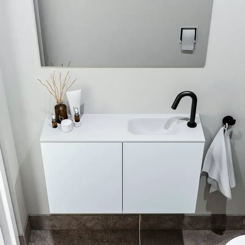 Zaro Polly toiletmeubel 80cm clay met witte wastafel met kraangat rechts Weekendaanbieding