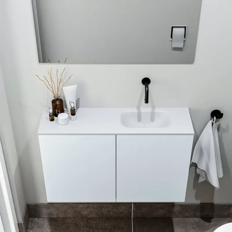 Zaro Polly toiletmeubel 80cm clay met witte wastafel zonder kraangat rechts Direct Beschikbaar
