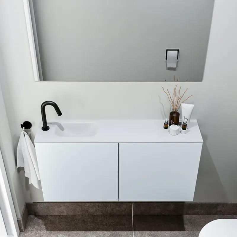 Zaro Polly toiletmeubel 100cm clay met witte wastafel met kraangat links Exclusieve Aanbieding