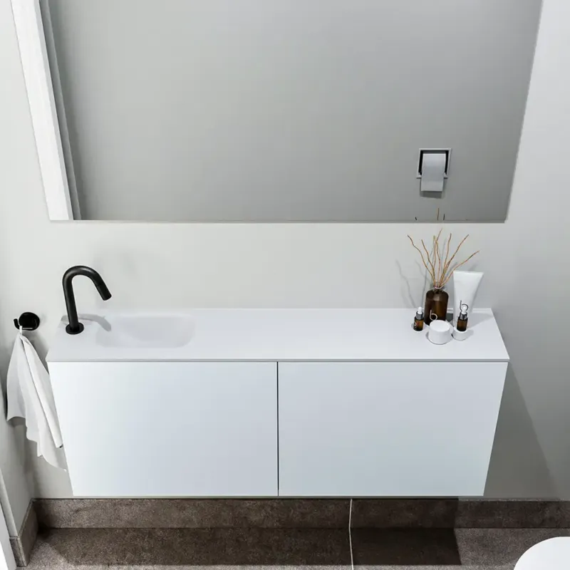Merkproduct Zaro Polly toiletmeubel 120cm clay met witte wastafel met kraangat links