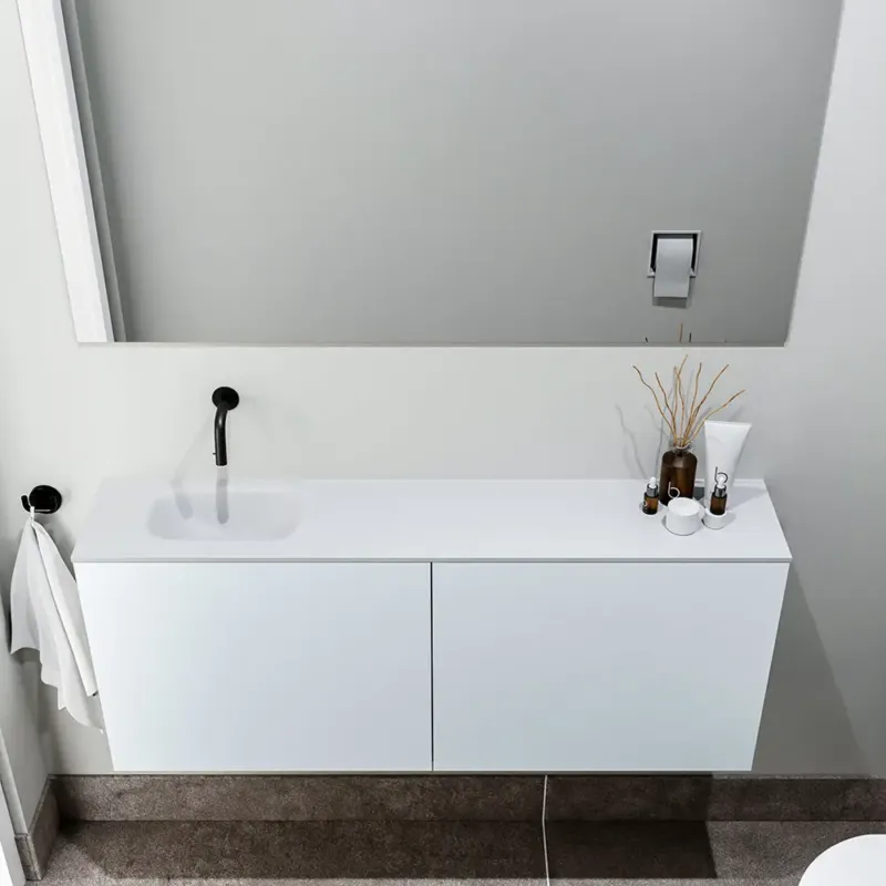 Beperkt Aanbod Zaro Polly toiletmeubel 120cm clay met witte wastafel zonder kraangat links
