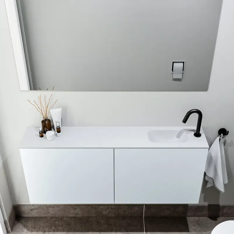 Zaro Polly toiletmeubel 120cm clay met witte wastafel met kraangat rechts Direct Beschikbaar