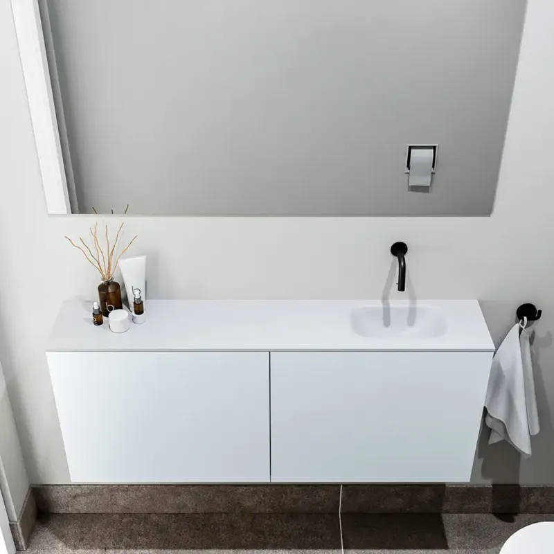 Zaro Polly toiletmeubel 120cm clay met witte wastafel zonder kraangat rechts Koopje