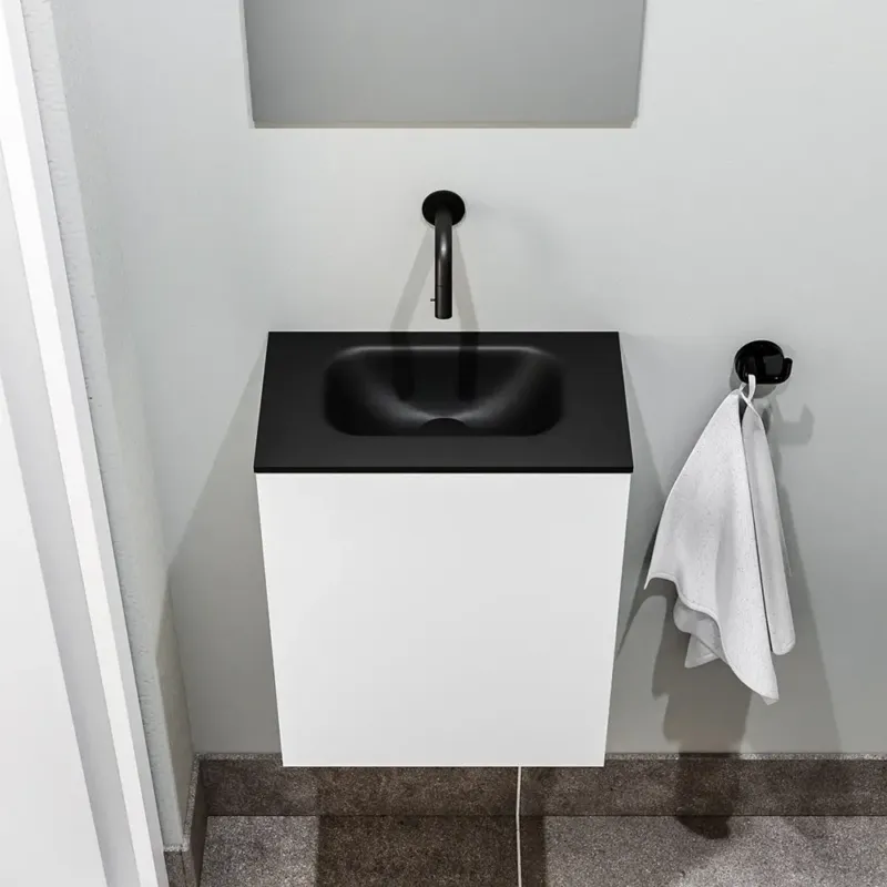 Zaro Polly toiletmeubel 40cm mat wit met zwarte wastafel zonder kraangat Populair