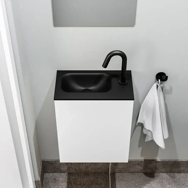 Gecertificeerd Zaro Polly toiletmeubel 40cm mat wit met zwarte wastafel met kraangat rechts